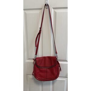 Vince Camuto Red Leather Crossbody Bag Zip Fold Over Adjustable Strap